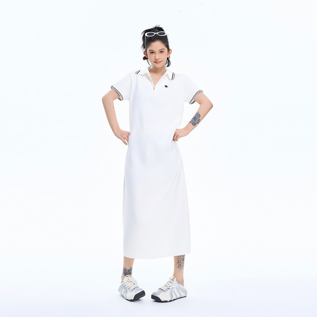 Wu Tongtong embroidered polo collar short-sleeved knitted dress for women in summer new Korean casual loose slim skirt