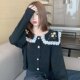 Lane large lapel sweater female autumn 2021 new French retro cardigan lazy wind doll collar sweater
