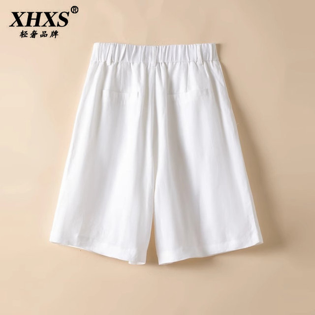 White linen wide-leg pants with five-point pants with a line high waist slimming summer 2025 new draped loose shorts