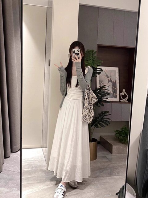 New summer large size fat MM skirt for women with high waist slim draped a-line beauty palate casual long skirt 3-piece set