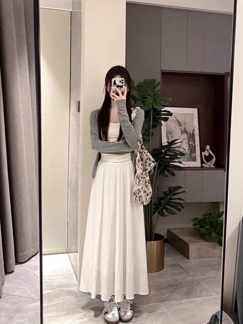 New summer large size fat MM skirt for women with high waist slim draped a-line beauty palate casual long skirt 3-piece set