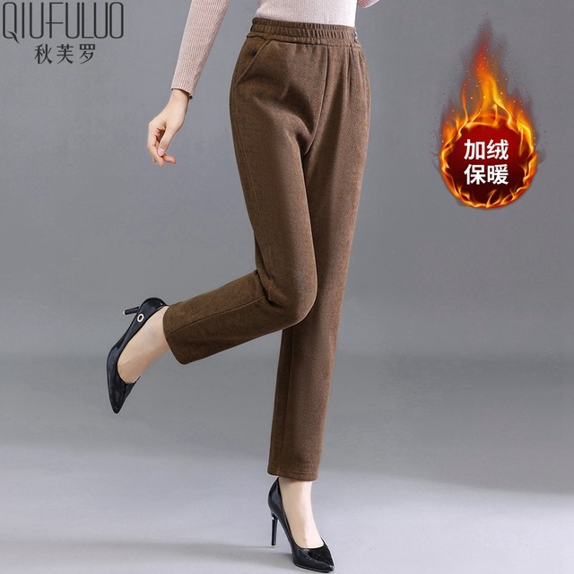 Qiu Fuluo mother's wear velvet thickened casual pants 2025 autumn and winter new middle-aged and elderly women's straight warm pants