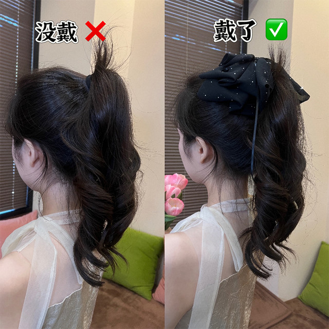 Starry sky full of stars and broken diamonds black bow half-tied hair clip 2025 new high-end high-end hair clip for women