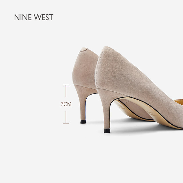 Nine West/Jiuxi 2025 summer new high heels for women pointed toe suede slim heels commuting shoes for women