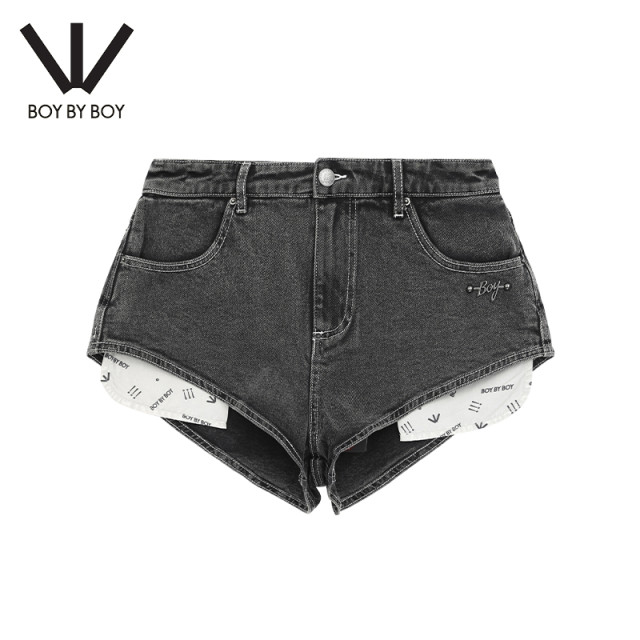 BOYBYBOY summer fashion brand women's denim shorts versatile full print pattern punk casual and comfortable W53000