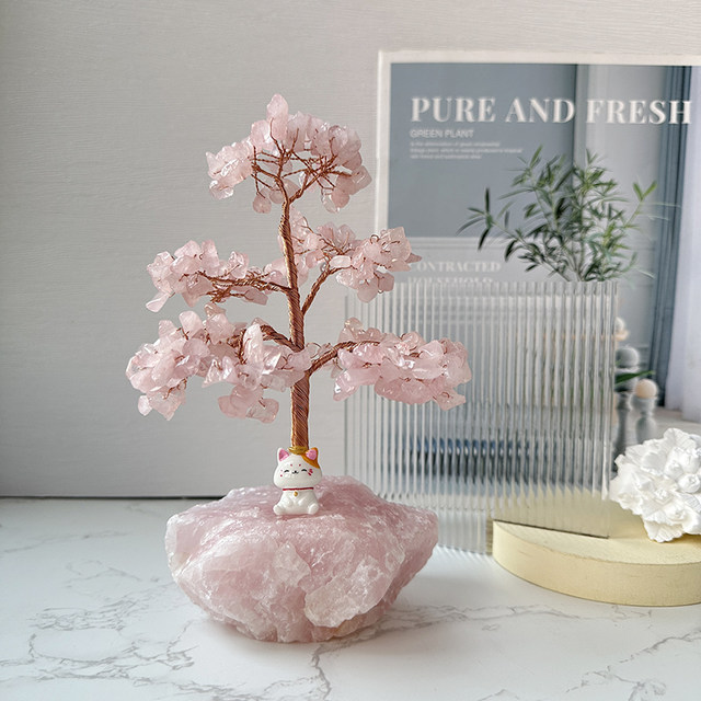 Natural pink crystal tree desktop ornaments peach tree bedroom study office home pink girl heart raw stone demagnetization