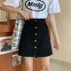 Large size black denim skirt for women in summer fat girl covering her belly and making her look slim straight A-line short skirt anti-exposure skirt pants