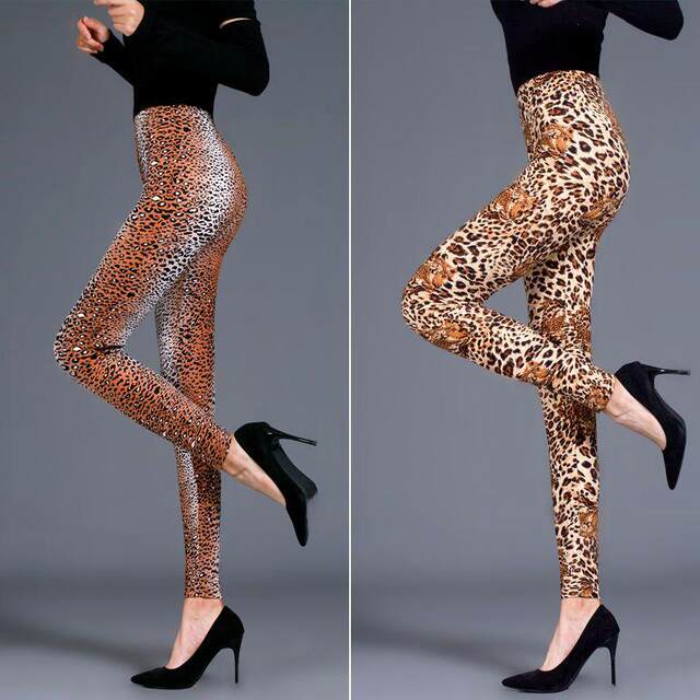Spring and Autumn Leggings for Outer Wear Graffiti Sexy Leopard Print Women's Pants Elastic Trousers Thin Nine-Point Pants Large Size Trendy