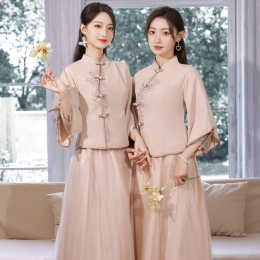 Chinese bridesmaid dress 2023 new autumn and winter big fat MM noble cheongsam sister skirt bridesmaid group wedding small man