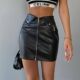 Spicy Girl Street PU Leather lapel zipper design high -waisted half -body skirt Female autumn slimming thin bottom bag hip short skirt
