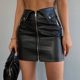 Spicy Girl Street PU Leather lapel zipper design high -waisted half -body skirt Female autumn slimming thin bottom bag hip short skirt
