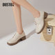 Dadong Oxford Women's Shoes 2025 Autumn New Fashionable Coarse Heel Medium Heel Round Head Lace Solid Color Q0013