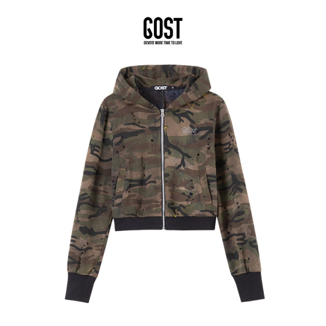 GOST camouflage demon hat sweatshirt jacket trendy brand bat wings hot diamond design versatile casual short top
