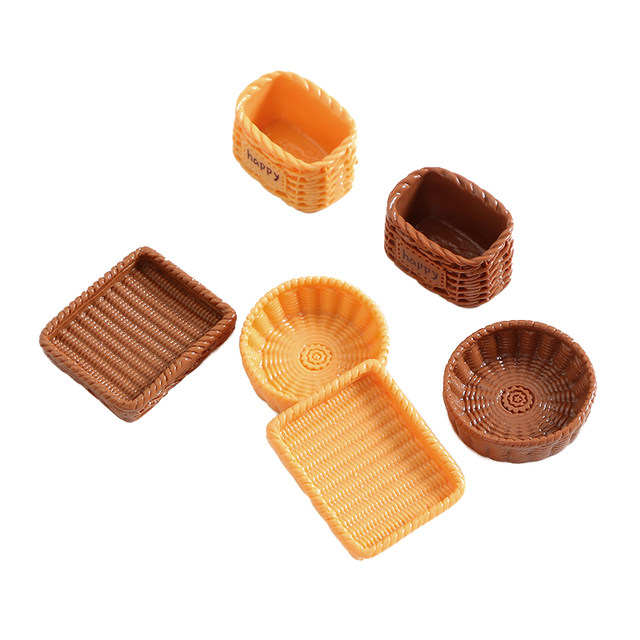 Three-dimensional bamboo basket simulated food play cream glue DIY handmade mini bread small ornament material resin accessories
