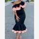 European and American large -size shoulder -back exposed ruffled border banquet parties fishtail skirt women's Sexy Party Dress