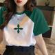2025 hottest small short-sleeved T-shirt for women's summer contrasting ragdoll sleeves green niche unique special top loose