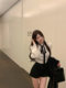 French stand-up collar white long-sleeved shirt for women in autumn and winter waist-hugging unique slim fit and slim shirt design niche top
