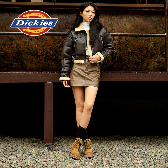 Dickies Martin boots women's shoes, autumn and winter cotton boots, snow boots, thick-soled short boots, outdoor plus velvet yellow boots, anti-slip