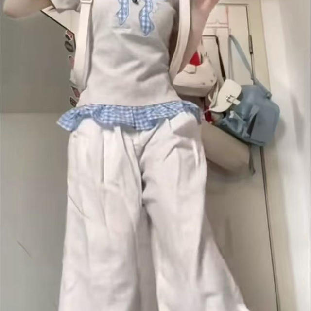 Pure cotton bow embroidered lace gray short-sleeved T-shirt for women's thin new summer short slim top