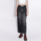 LOUZING high-waisted old black denim skirt for women 2025 spring and summer style rear slit mid-length straight skirt