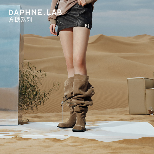 Jennie's daily version DAPHNELAB sugar cube metal high heel over-knee boots American western trouser boots women