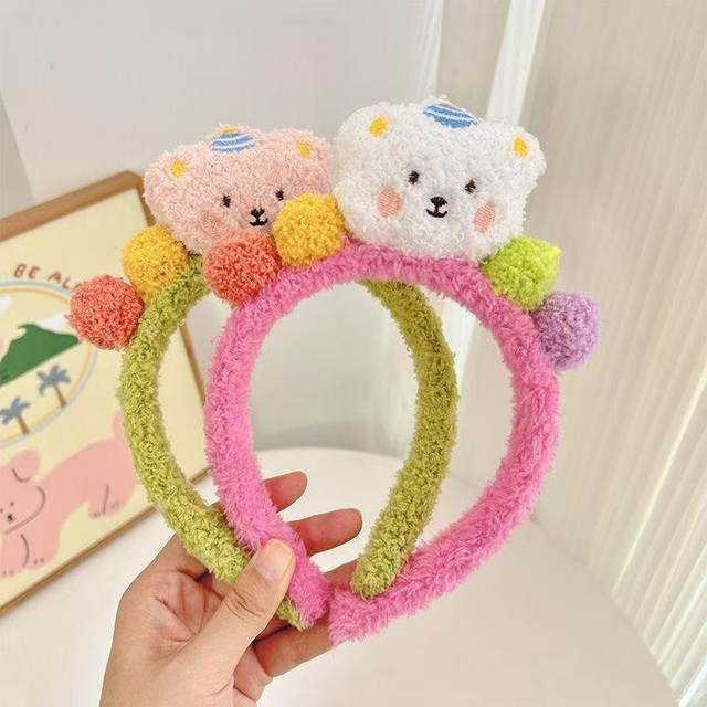 Cute bear face wash hair band for women with facial mask special makeup plush hair bundle headband headband headband bear headband