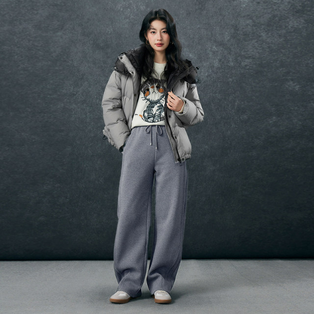 Basic House/Baijiahao hooded contrasting color down jacket Korean version thickened short white duck down jacket to keep warm in winter