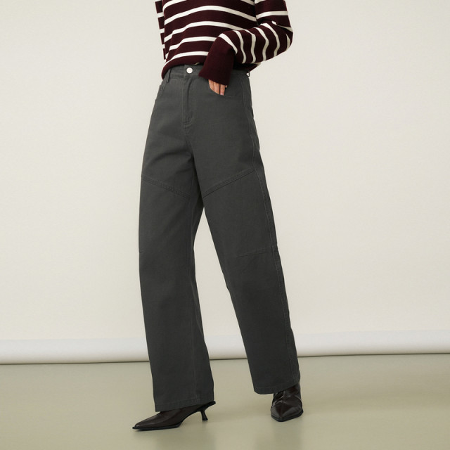 Basic House/Baijiahao American retro straight work pants for women's spring new solid color loose jeans
