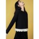 Basic House/Baijiahao sweet style lace splicing sweater sheep wool sequined pullover round neck top for women