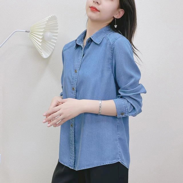 Long-sleeved high-end fashion women's temperament new large-size casual denim loose and fashionable retro blouse blue spring and autumn