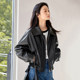 IC black retro leather jacket for women 2025 new autumn design high-end commuter street temperament top
