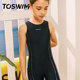 TOSWIM children's swimsuit girls one-piece flat angle conservative medium and large children teenagers professional training swimsuit quick dry