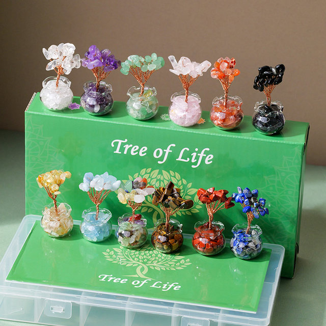 Natural crystal gravel fortune tree hand-woven office desktop creative small ornaments mini crystal fortune tree