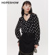 Red Sleeve 2024 Spring New Women's Polka Dot Printed V-neck Pullover Top
