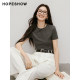 Red Sleeve 2025 Spring New Women's Solid Color Forward-Shoulder Round Neck Pull-Up T-Shirt
