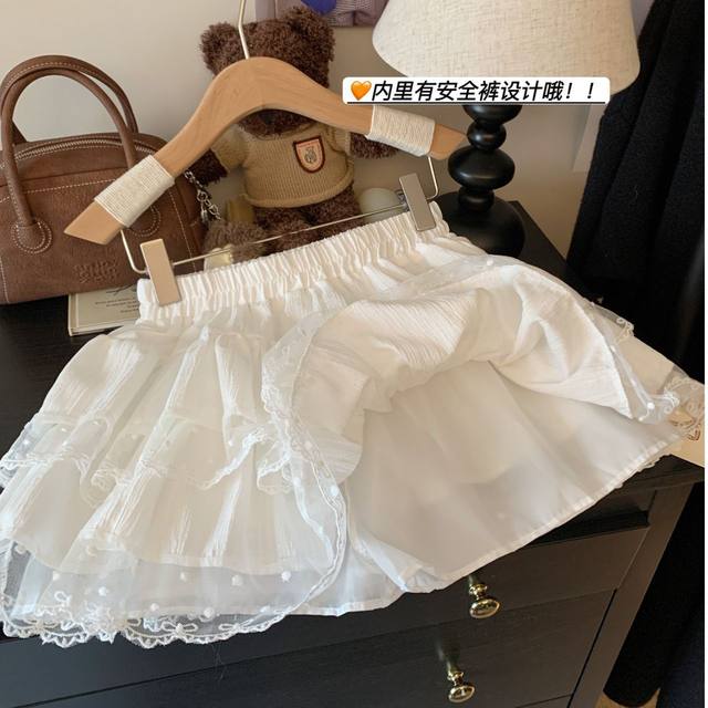 Lace fluffy cake short skirt for women in autumn new large size fat mm high waist slim small A-line gauze skirt
