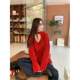 Red retro Christmas design long-sleeved V-neck sweater for women in spring loose lazy style soft glutinous sweater top