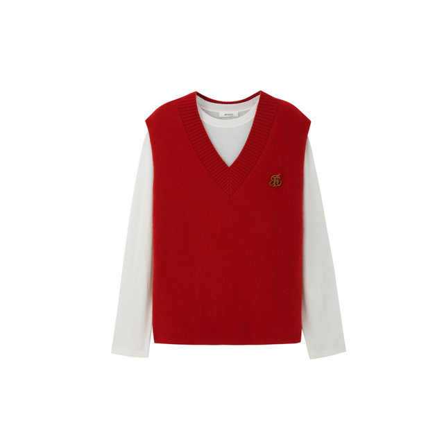 AVVENN Winter Real Two Simple V Neck Clever Layer Comfort Sweater AM90601768
