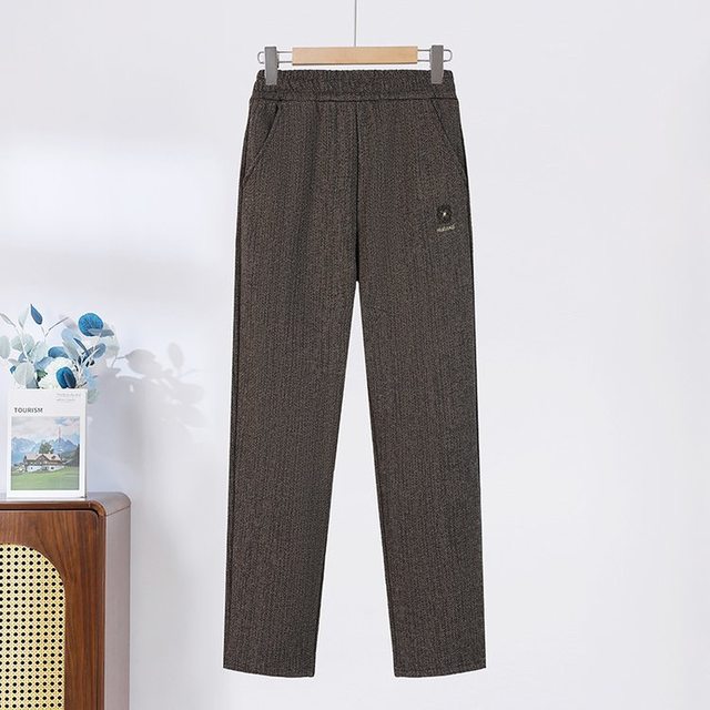 
Middle-aged and elderly women's autumn and winter velvet thickened high-waisted straight pants 2025 new mother's elastic waist casual trousers