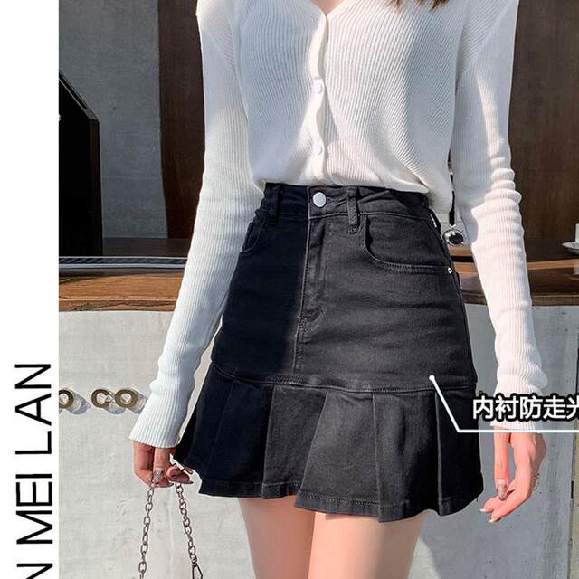 
Design-sensible denim short skirt for women with ultra-short high waist slim skirt A-line pleated skirt 2025 new autumn