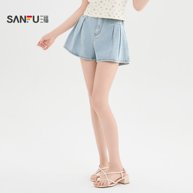 Sanfu Shorts 2025 Summer Lace Lace Waist Pleated Design Jeans Women's Clothing 499891