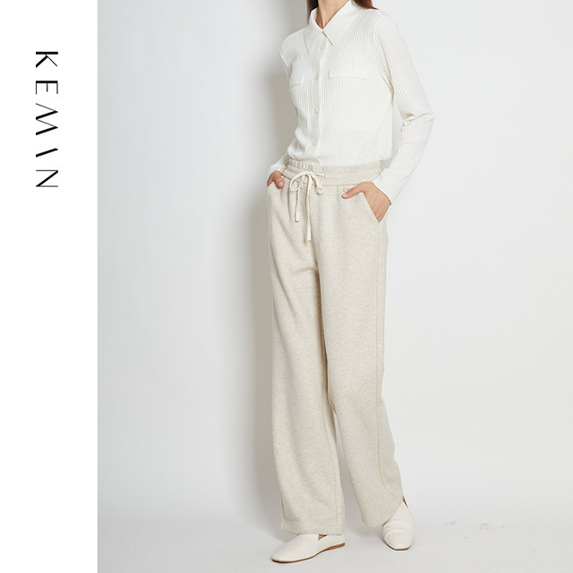 KEMAN casual pants for women in autumn and winter high-waisted straight trousers to make them look slimming 2024 new white thickened pants