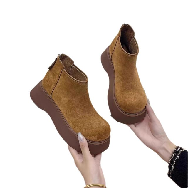 
Thick sole winter snow boots for women 2025 new round toe plus velvet short boots platform back zipper British style cotton shoes