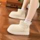 
Leather capibara snow boots for women 2024 winter new style mid-calf versatile warm large toe bread shoes short boots