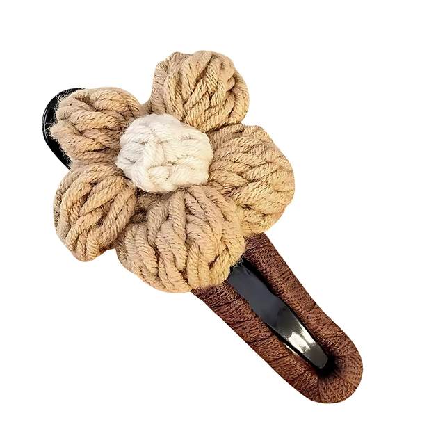 Milk and brown flower wool hair clip for women with half-tied hair on the back of the head, duckbill clip shark clip safety alternative headdress