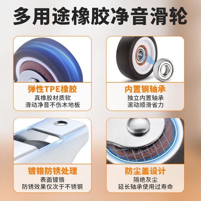 Straight wheel directional caster bearing silent wheel rubber wheel tatami drawer 1 inch pulley 1.5 inch floor wheel roller