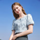 betu Baitu Lace-up Ink Printed Shirt Women's Puff Sleeve 2025 Summer New Loose Short Sleeve Shirt
