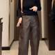 Fleece thickened large size small loose straight-leg casual pants new pear-shaped body high-waisted slimming nine-point leather pants