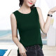 Dark green wide shoulder strap suspender vest for women with round neck sleeveless straight style middle-aged and elderly mothers commuting to cover their breasts
