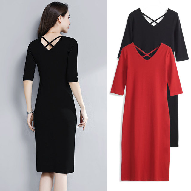 2024 spring and summer five-point sleeve dress deep v-neck temperament ...
